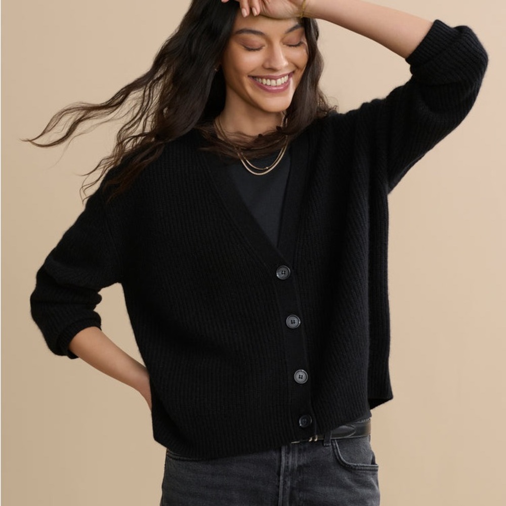Jenni kayne Cropped Cashmere Cocoon Cardigan Black XXS